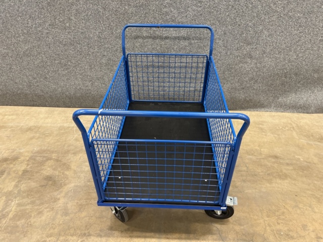 1342437-5 Platform trolley TRANSFER 4 mesh sides, 1200x800 mm, 500 kg, solid rubber wheels, with brake