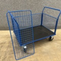1342437-6 Platform trolley TRANSFER 4 mesh sides, 1200x800 mm, 500 kg, solid rubber wheels, with brake