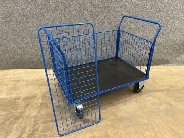 1342437-6 Platform trolley TRANSFER 4 mesh sides, 1200x800 mm, 500 kg, solid rubber wheels, with brake