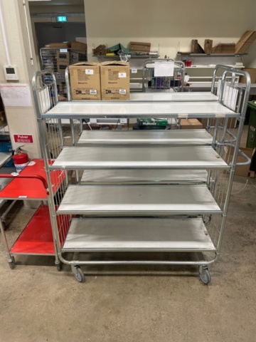 1316807-6 Desk, label printer, shelf trolleys. No content