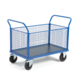 1342437-1 Platform trolley TRANSFER 4 mesh sides, 1200x800 mm, 500 kg, solid rubber wheels, with brake