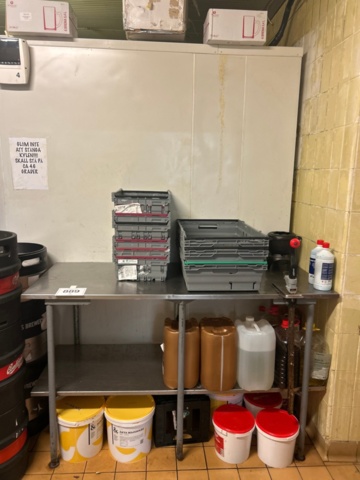 1315889-2 Warehouse shelves with contents, trolley, stainless steel bench, glass