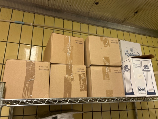 1315889-3 Warehouse shelves with contents, trolley, stainless steel bench, glass