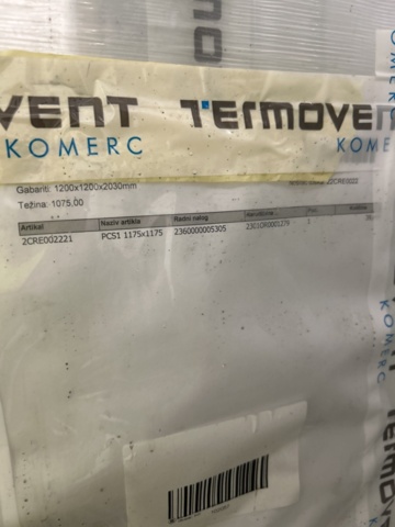 1345489-7 Roof panel Termovent PCS1 1175x1175mm, 20 packages (780 panels)