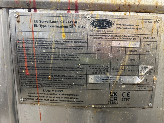 1315924-6 Tandor oven Puri CE714349 gas powered