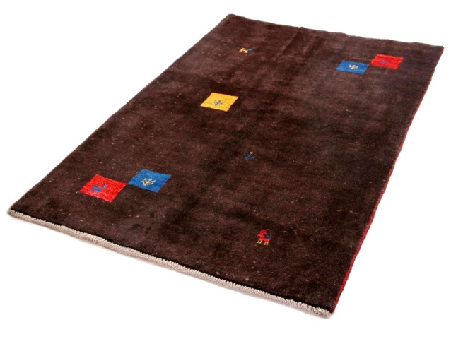 1355538-2 Hand-knotted Oriental rug Gabbeh Shiraz Wool Dark Brown 115x185cm (751087)