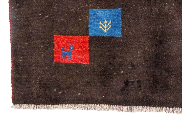 1355538-7 Hand-knotted Oriental rug Gabbeh Shiraz Wool Dark Brown 115x185cm (751087)