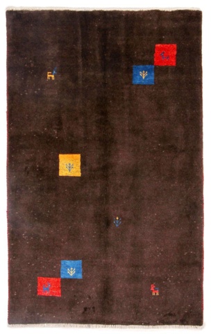 1355538-8 Hand-knotted Oriental rug Gabbeh Shiraz Wool Dark Brown 115x185cm (751087)