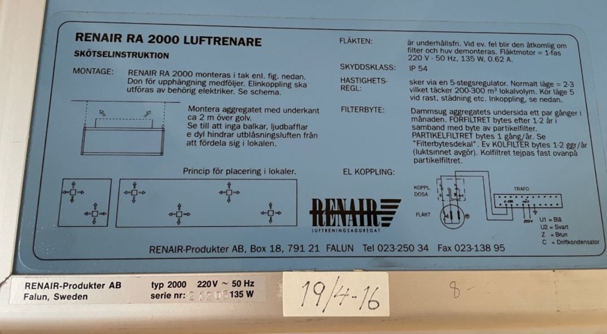 1346486-2 Air purifier Renair RA 2000 (2016)
