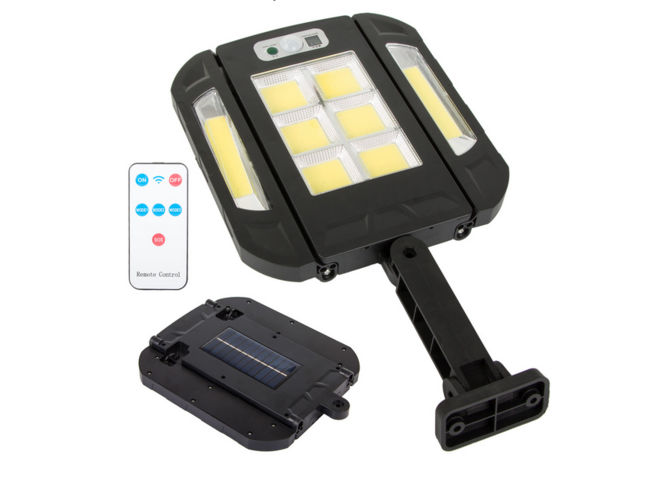 1362704-1 Vägglampa solar 136 LED COB med rörelse- & skymningssensor, fjärrkontroll
