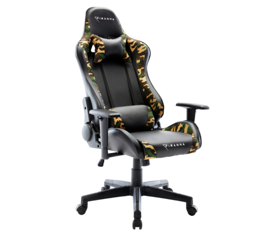 1364320-5 Gaming chair – Piranha Bite, black/green camo, adjustable armrests and tilt mechanism