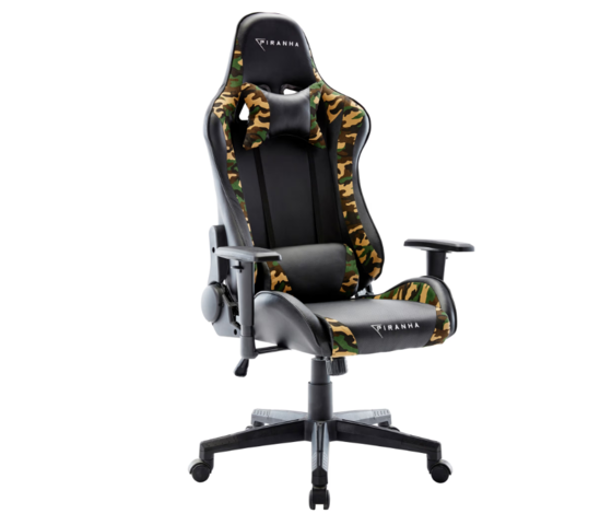 1364321-3 Gaming chair – Piranha Bite, black/green camo, adjustable armrests and tilt mechanism