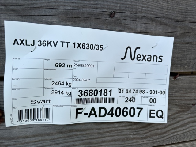 1337424-4 Power cable on drum 682m - Nexans AXLJ 36KV TT 1X630/35