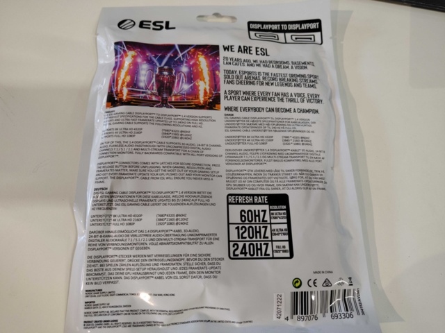 1367292-3 Kabel displayport, 6 st - ESL Gaming, 2 meter