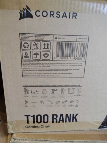 1375924-2 Gamingstol – Corsair, PU-läder, 135° lutning, justerbart nack- och ryggstöd, metallarmstöd