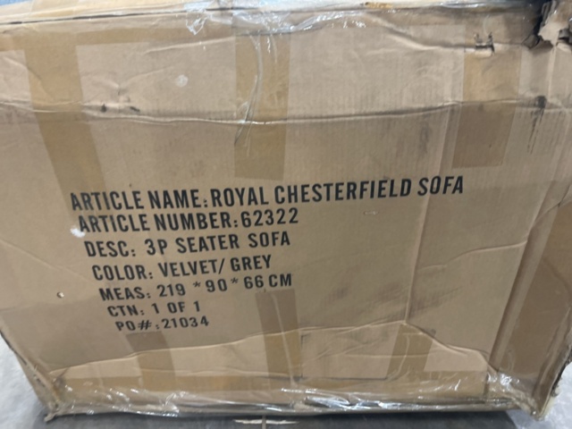 1379975-4 Soffa chesterfield 3-sits grå