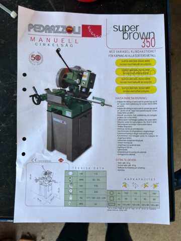 1343753-13 Manual circular saw Pedrazzoli Super Brown 350/60 MRM