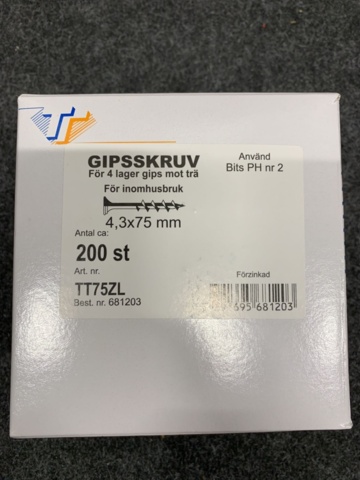 1382723-2 12 st Förpackningar Gipsskruv 4.3x75mm