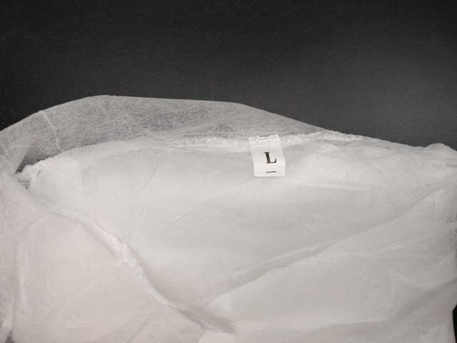 1383687-3 Visiting gown, 5 pcs 50-pack, white, PP, 112 cm, 25-30 g, size L