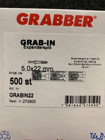 1383350-2 5 st Förpackningar Expanderspik 5.0x22mm, Grabber