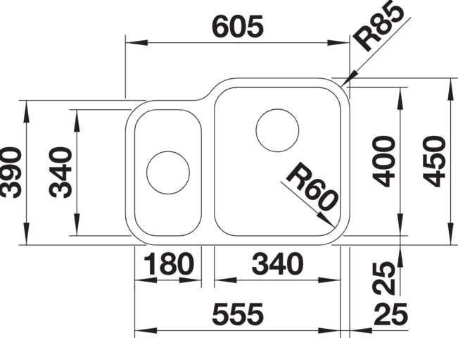 1369653-3 DIskho - Blanco Supra 340/180-U, Rostfritt stål, höger
