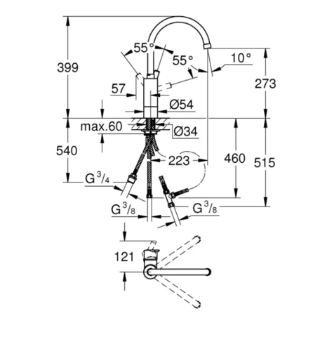 1379823-3 Köksblandare - Grohe Feel, krom, svängbar pip 90°
