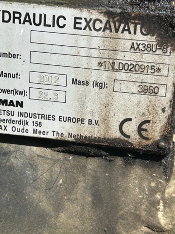 1387879-28 Minibandgrävare - Airman AX38U-5 -2012