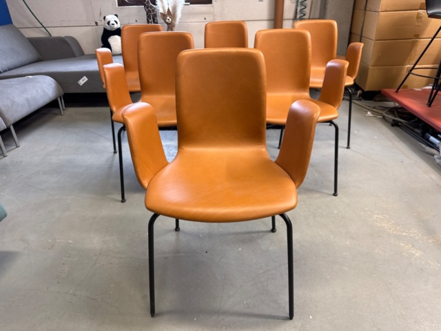 1390078-1 Slim stol med armstöd, cognacsfärgat europeiskt läder, 4 st