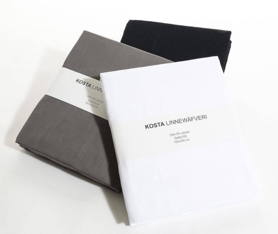 1392149-1 2 pcs Fitted Sheet Satin Kosta Linnewäfveri - 90 x 200 cm, white