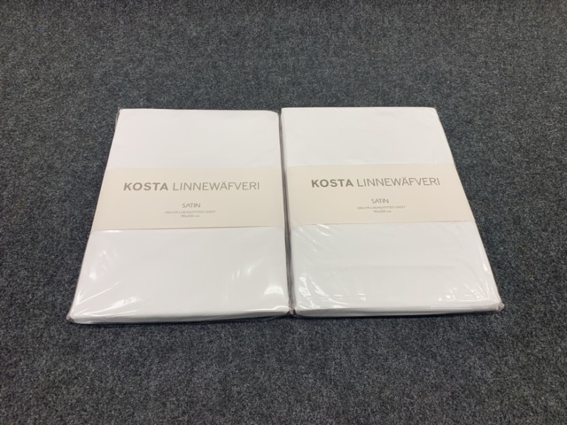 1392149-2 2 pcs Fitted Sheet Satin Kosta Linnewäfveri - 90 x 200 cm, white