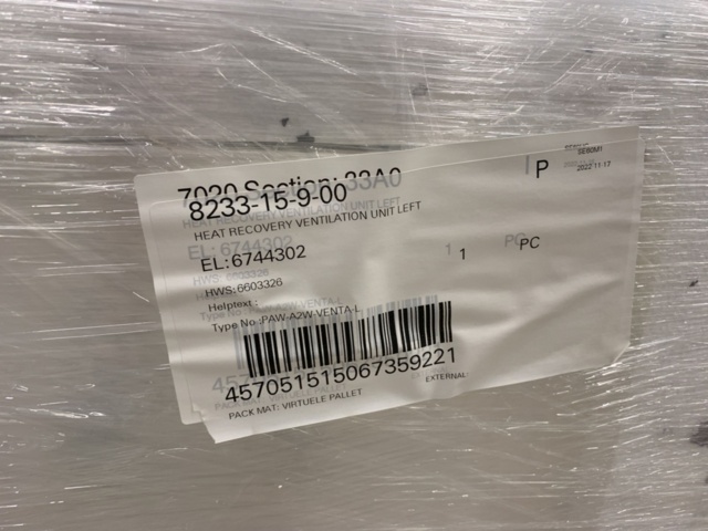 1392239-3 Ventilationsaggregat FTX Panasonic Vänster