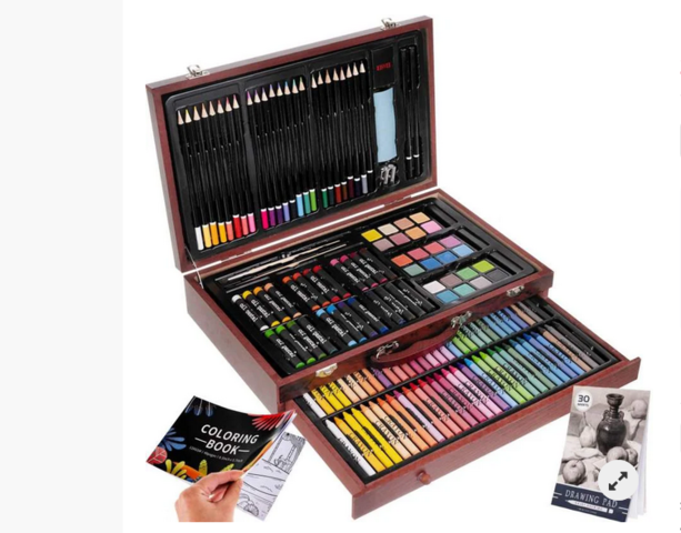 1393982-1 Målarset 148-delar med praktisk trä väska