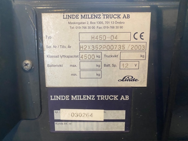 1398868-28 Forklift Linde H45D-04 -2003