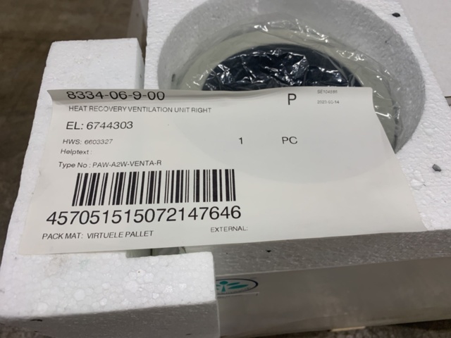 1400109-5 Ventilationsaggregat FTX Panasonic Höger