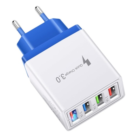 1402189-1 4 st Snabbladdande USB Väggadapter 4 Portar Mörkblå - Fri frakt