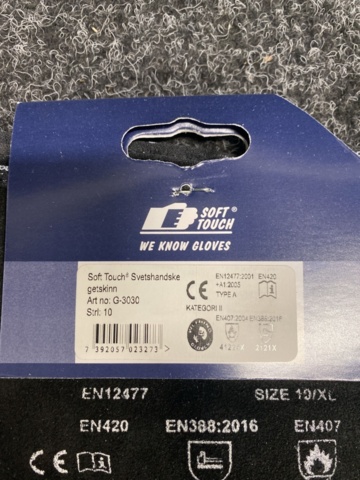 1408236-2 6 st Svetshandskar Softtouch getskinn, Strl 10