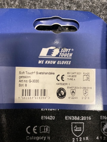 1408238-2 6 st Svetshandskar Softtouch getskinn, Strl 8
