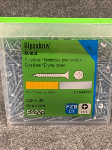 1407691-2 2 st Förpackningar Gipsskruv 3,0x30, Essve