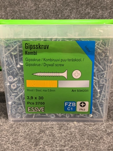 1407691-3 2 st Förpackningar Gipsskruv 3,0x30, Essve