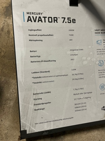 1255329-11 Båtmotor, el, Mercury Avator 7.5e