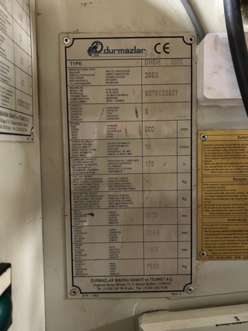 1411342-8 Hydraulisk gradsax / plåtsax Durmazlar DHGM 3006 (2003)