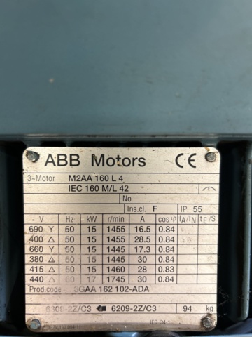 1396368-4 Elmotor med frekvensomriktare - ABB M2AA 160 L4 / ABB ACS 600
