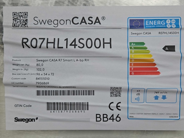 1388544-4 Ventilationsaggregat Swegon Casa R07HL14S00H