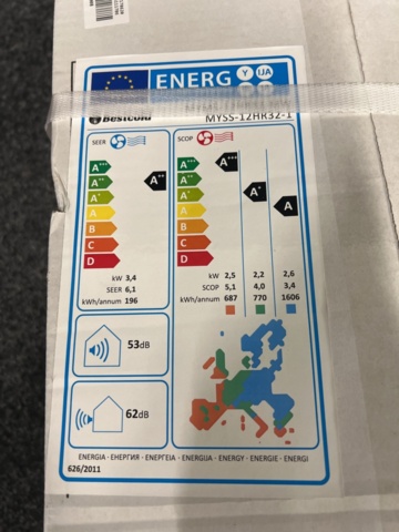 1415122-8 Luftvärmepump 12000 BTU för nordiskt klimat
