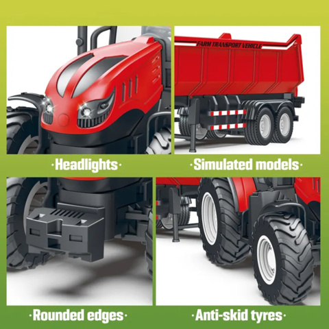 1416393-1 Radiostyrd Traktor med Tippvagn Röd - Fri frakt