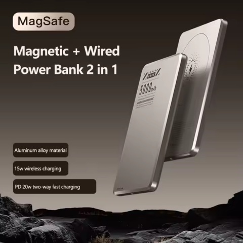 1416509-6 Mobiltillbehör Magsafe powerbank i metall 5000mah - Fri frakt