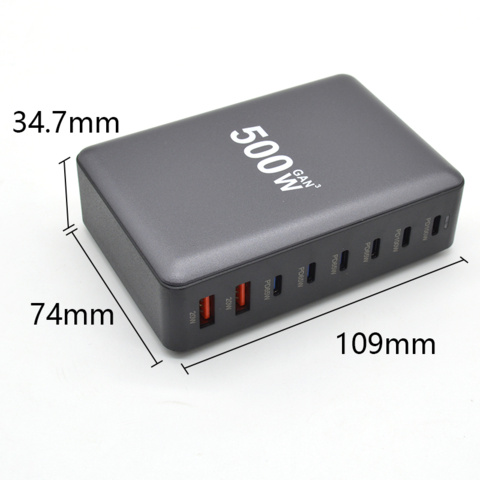 1416513-4 Laddstation GaN 500W – 8 portar (USB-C & USB-A) – Snabbladdning för mobil & laptop - Fri frakt