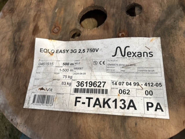 1378142-3 Installationskabel 4000 meter (8x500m) - Nexans EQLQ EASY 3G 2,5 750V