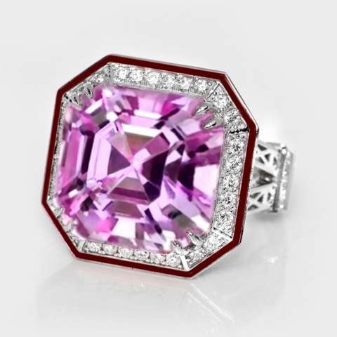 1419160-2 Ring 14K vitguld med kunzite och diamanter IGI-cert