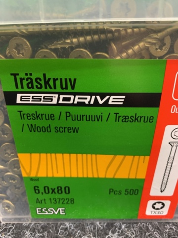 1418493-2 2 st Förpackningar Träskruv 6,0x80, Essve